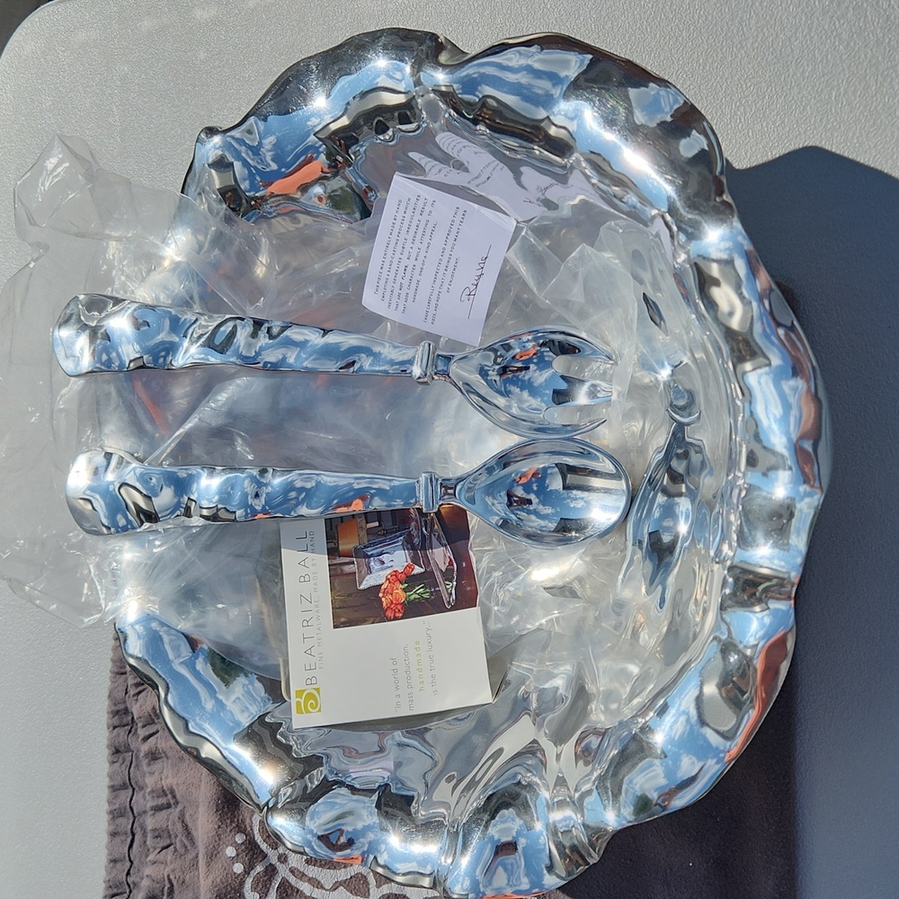 Beatriz Ball Metalware Bowl with Serving Spoons